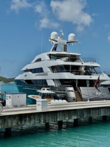 One of many yachts resting at the dock in Yacht Haven Grande